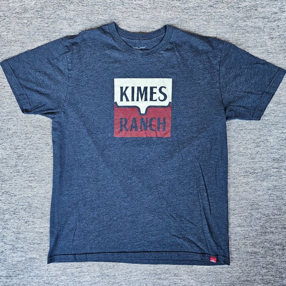 Kimes Ranch T Shirt Men's Large Blue Logo Graphic Print Cotton Western Tee